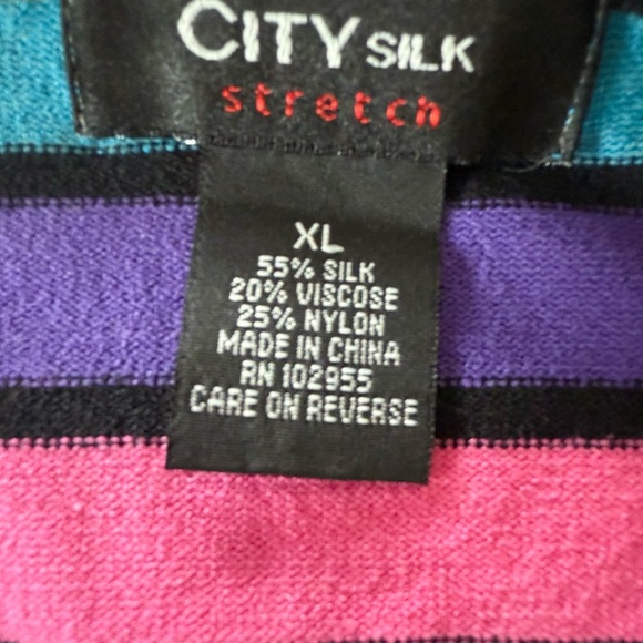 City Silk Colorful Striped Silk Crew Neck Sweater SZ XL - Picture 7 of 12